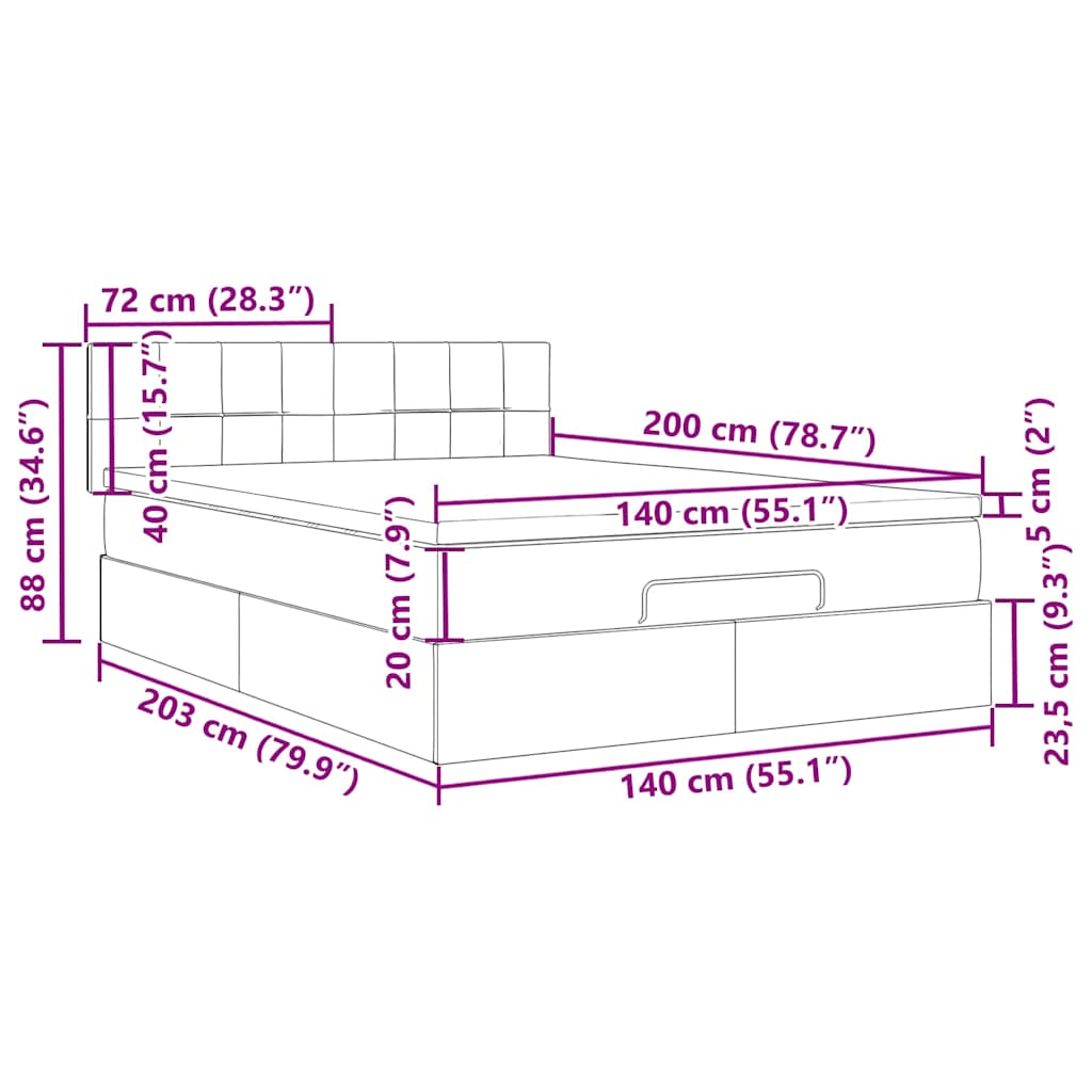 Otomanski krevet s madracem&LED tamnozeleni 140x200cm baršun