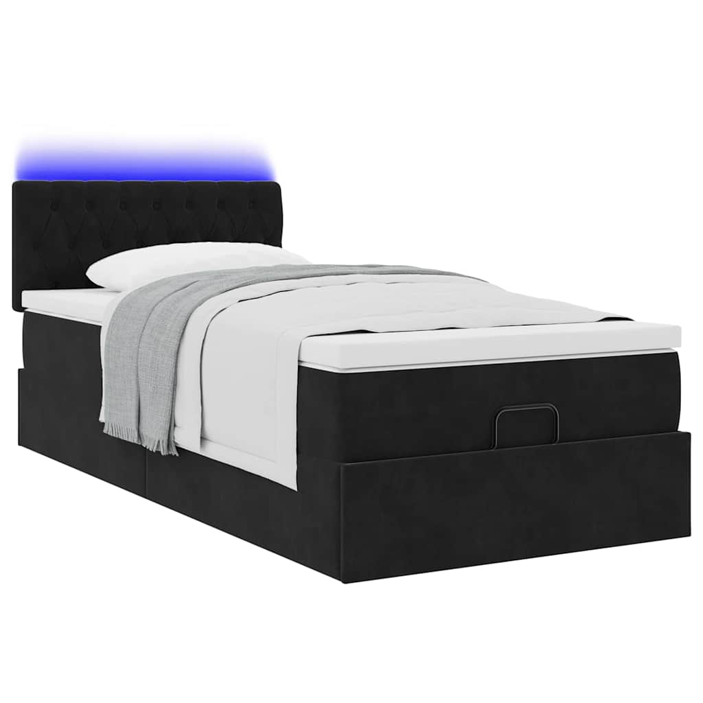 Otomanski krevet s madracem i LED crna 80x200cm baršun