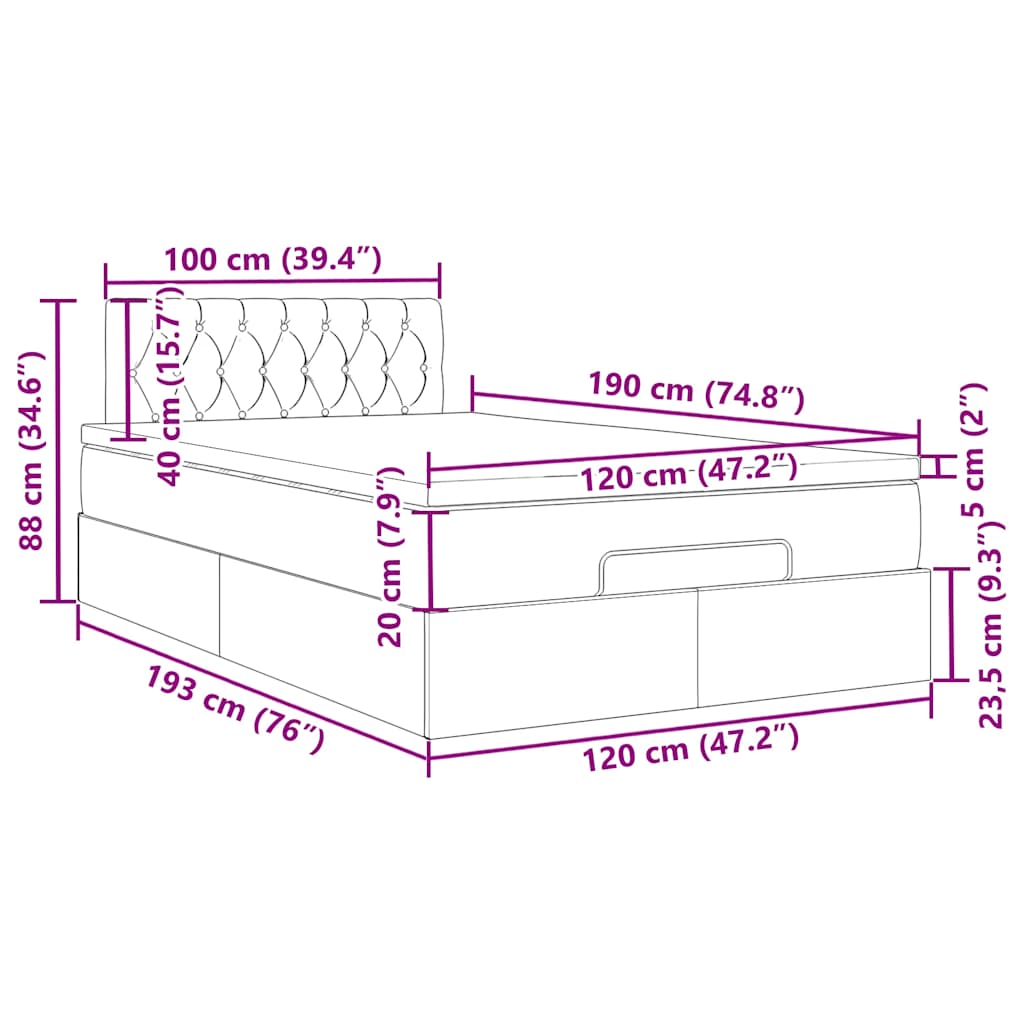 Otomanski krevet s madracem i LED tamnozeleni 120x190cm baršun