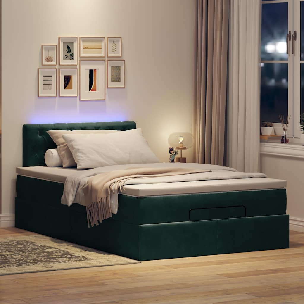 Otomanski krevet s madracem i LED tamnozeleni 120x190cm baršun