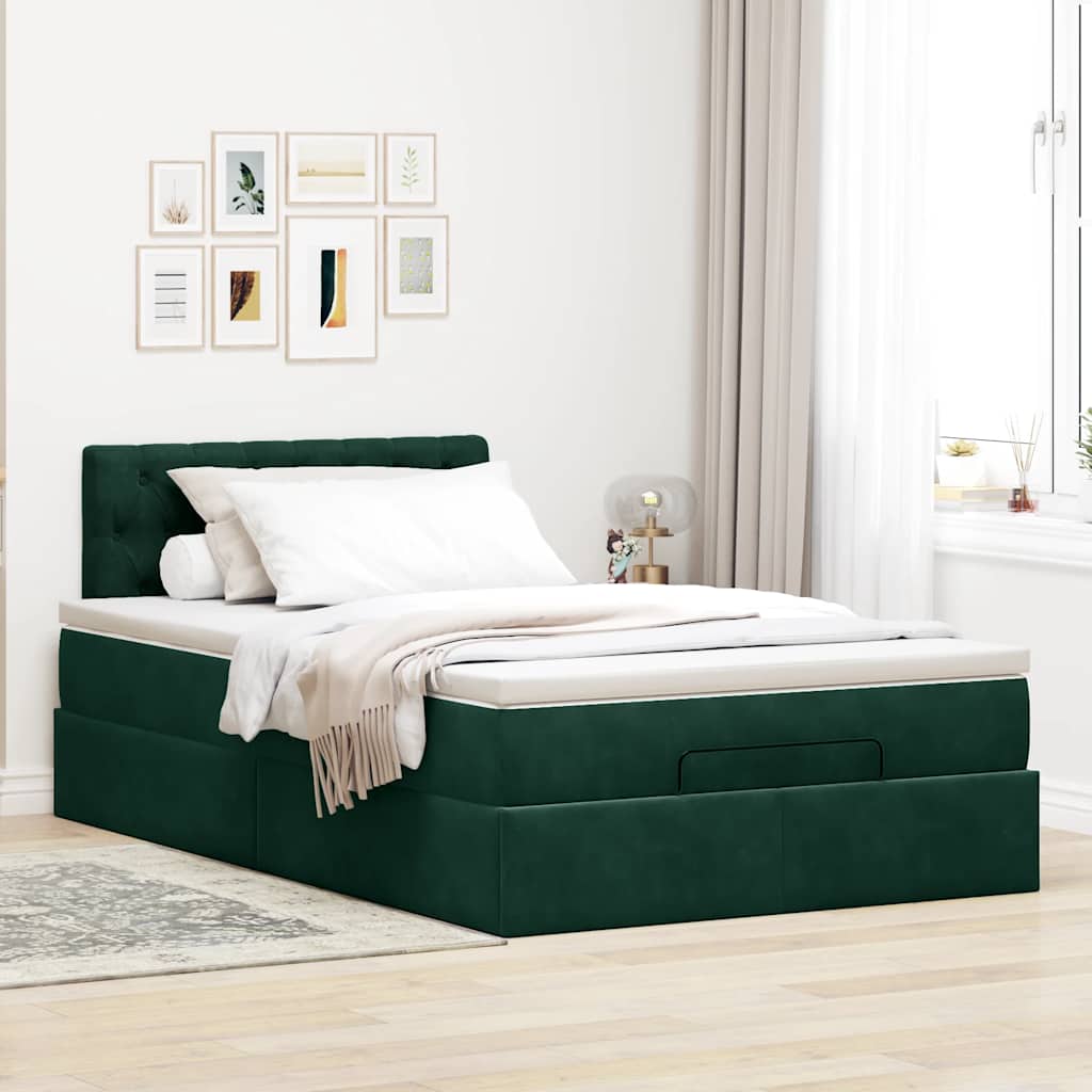 Otomanski krevet s madracem i LED tamnozeleni 120x190cm baršun