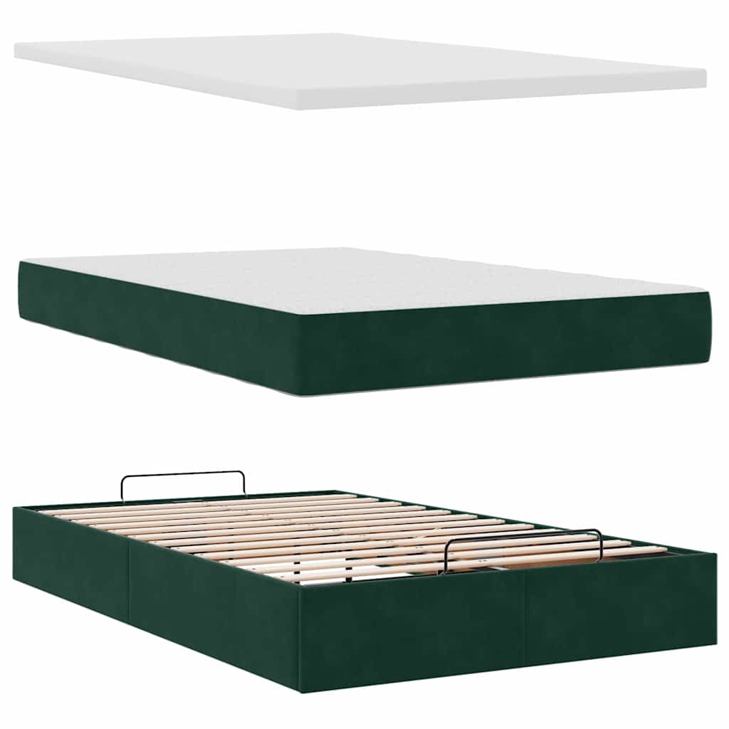 Otomanski krevet s madracem i LED tamnozeleni 120x190cm baršun