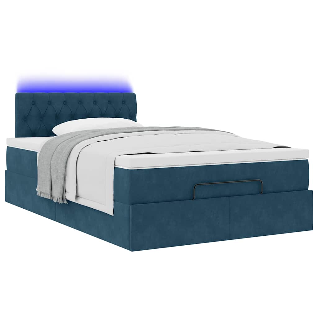 Otomanski krevet s madracem i LED tamnoplavi 120x190cm baršun