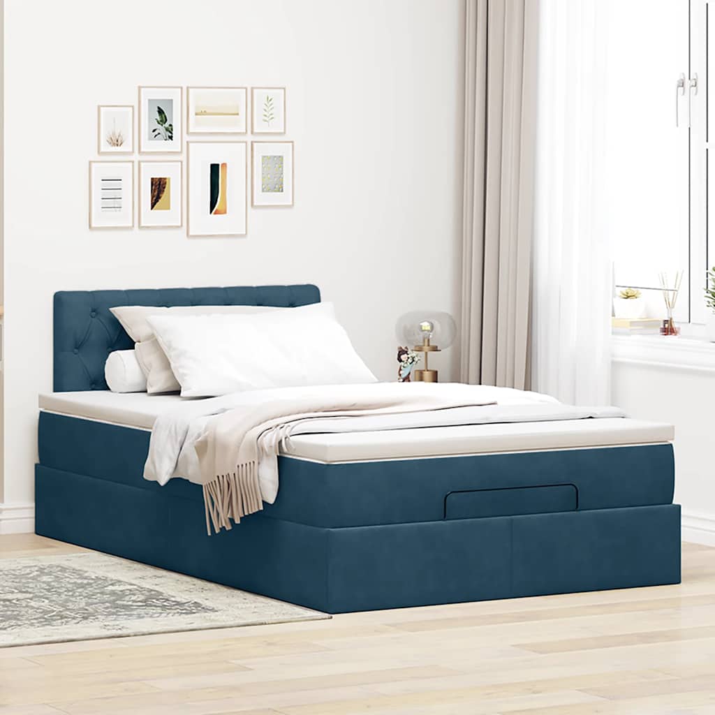 Otomanski krevet s madracem i LED tamnoplavi 120x190cm baršun