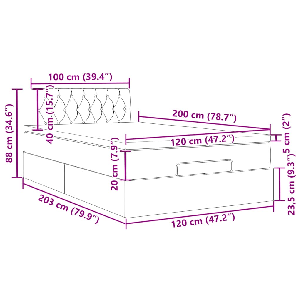 Otomanski krevet s madracem&LED tamnozeleni 120x200cm baršun