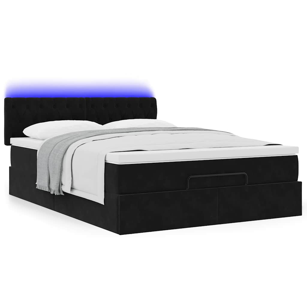 Otomanski krevet s madracem&LED crni 140x190 cm baršunasti