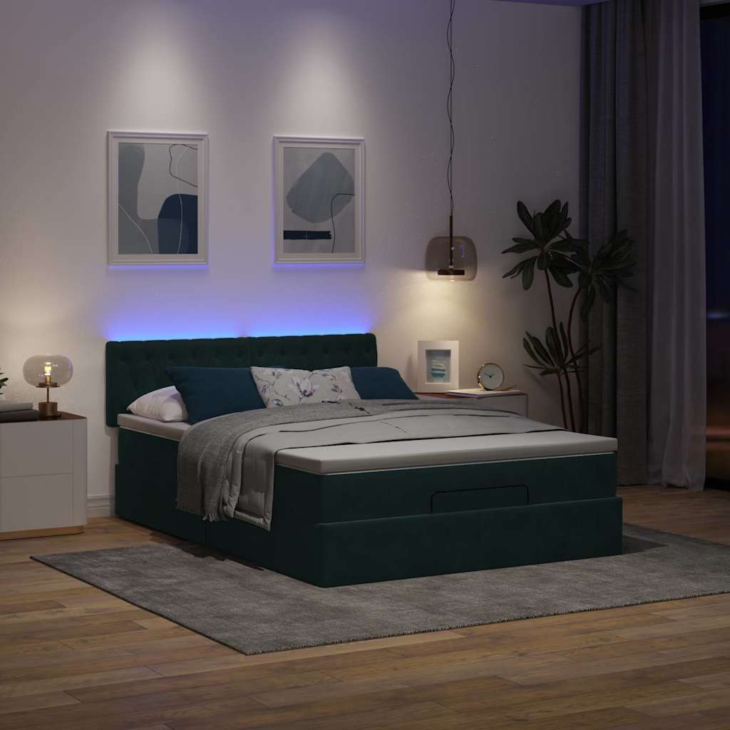 Otomanski krevet s madracem&LED tamnozeleni 140x200cm baršun