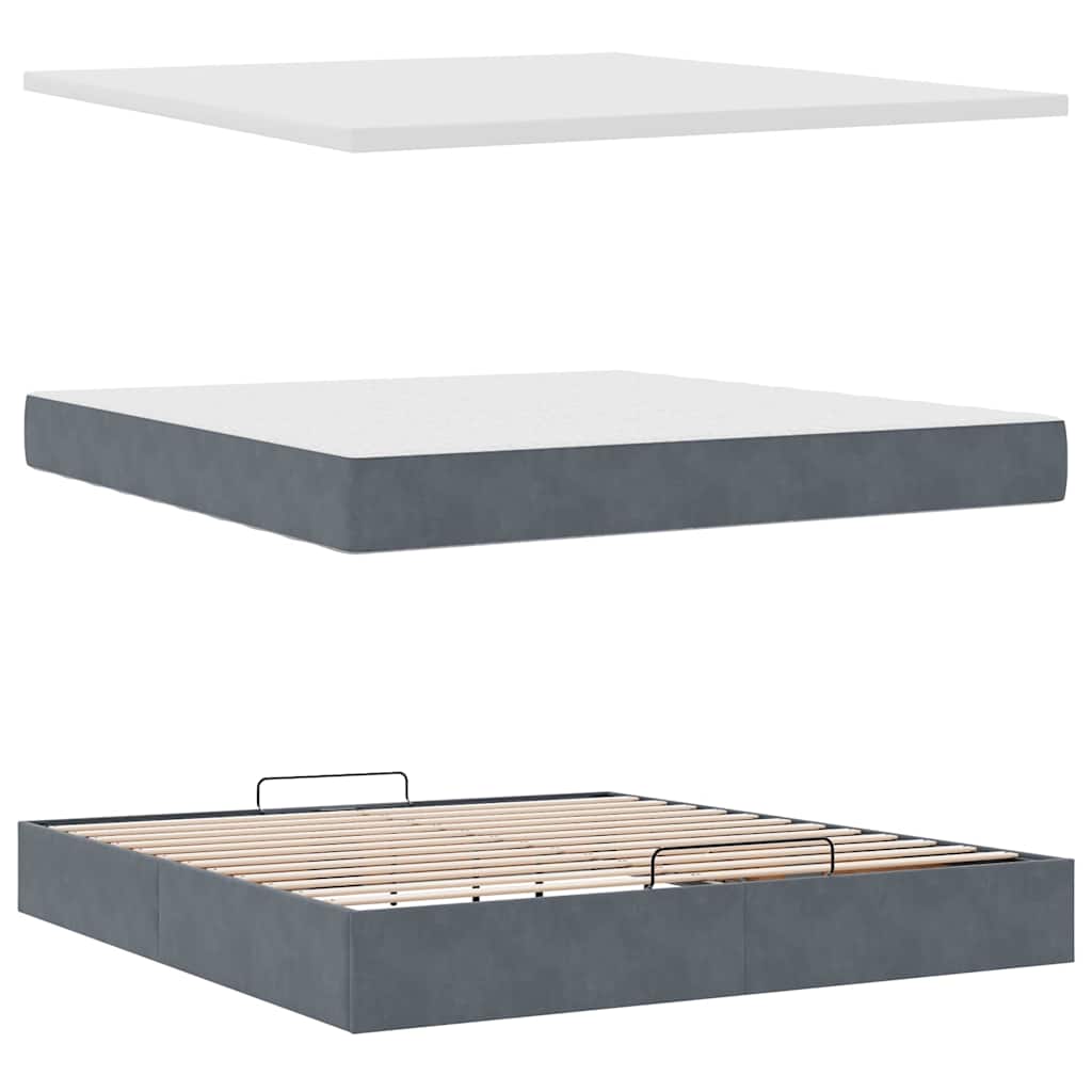 Ottoman krevet s madracem i LED diodama tamno sivi 160x200 cm baršun
