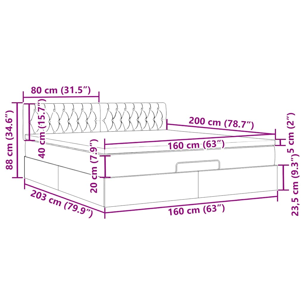 Otomanski krevet s madracem&LED tamnoplavi 160x200cm baršunasti