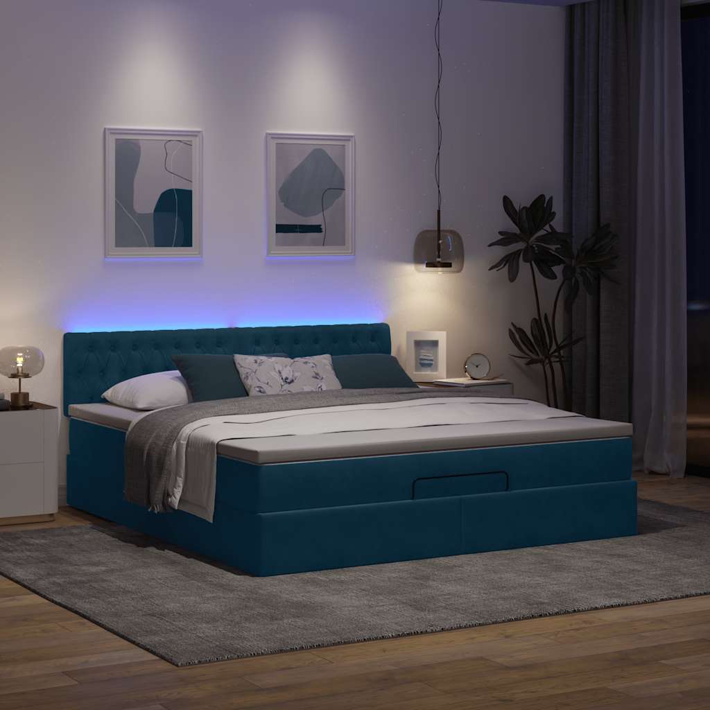 Otomanski krevet s madracem&LED tamnoplavi 160x200cm baršunasti