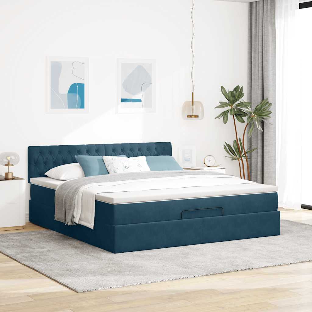 Otomanski krevet s madracem&LED tamnoplavi 160x200cm baršunasti