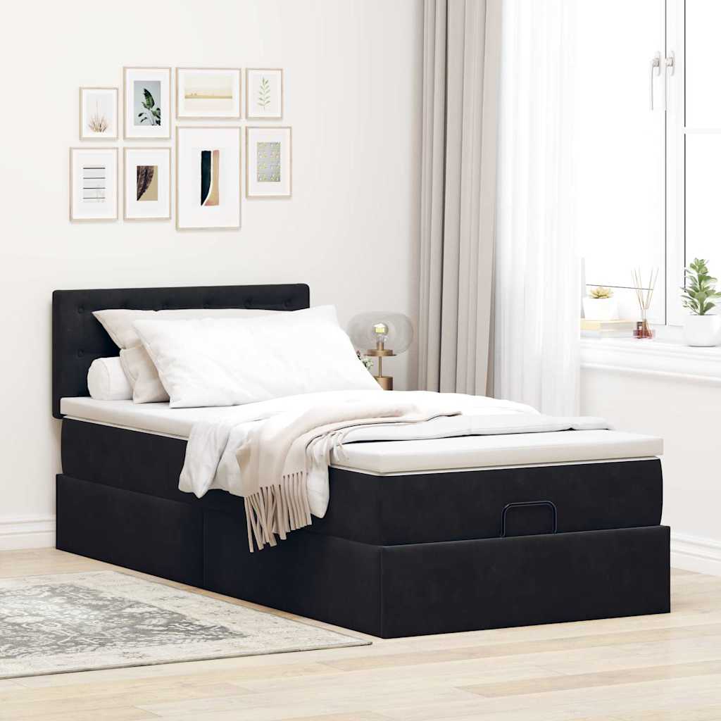 Otomanski krevet s madracem i LED crna 80x200cm baršun