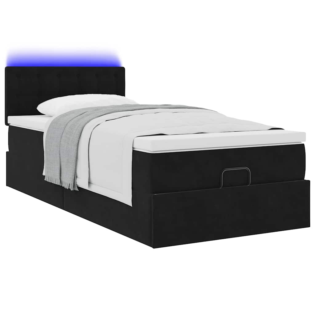 Otomanski krevet s madracem i LED crna 80x200cm baršun