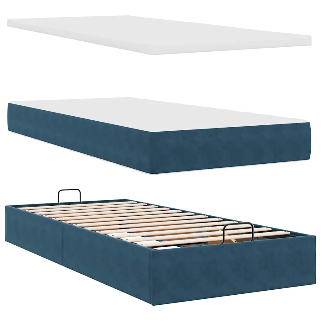 Otomanski krevet s madracem i LED tamnoplavi 80x200cm baršun