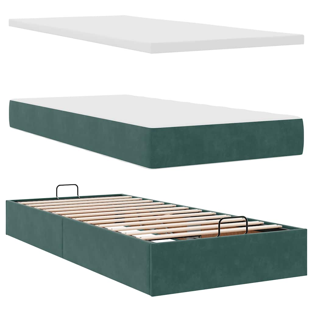 Otomanski krevet s madracem i LED tamnozeleni 90x200 cm baršun