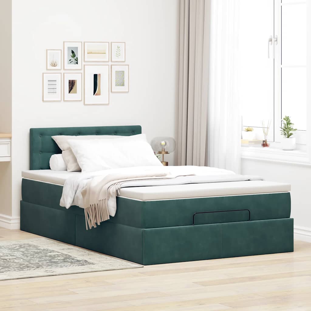 Otomanski krevet s madracem i LED tamnozeleni 120x190cm baršun