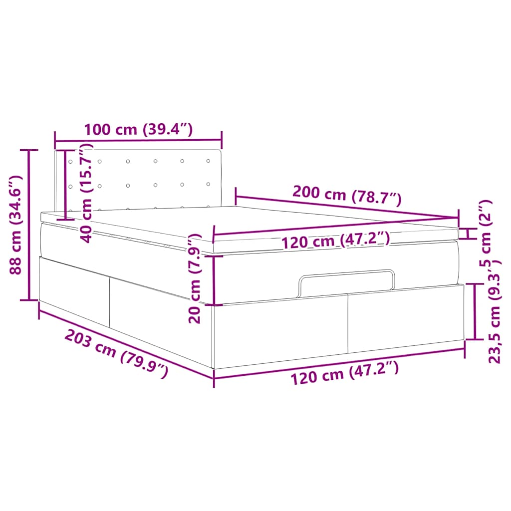 Otomanski krevet s madracem&LED crni 120x200cm baršunasti