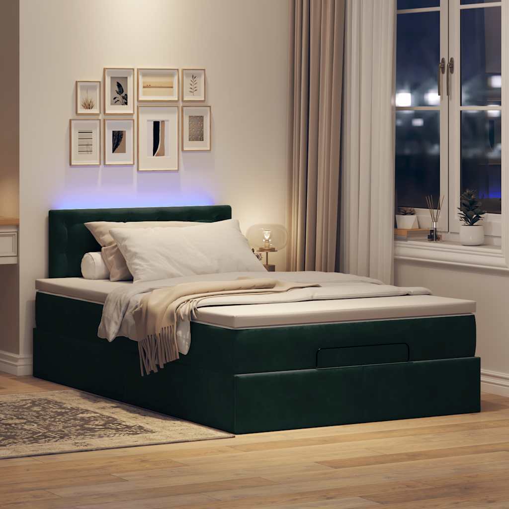 Otomanski krevet s madracem&LED tamnozeleni 120x200cm baršun