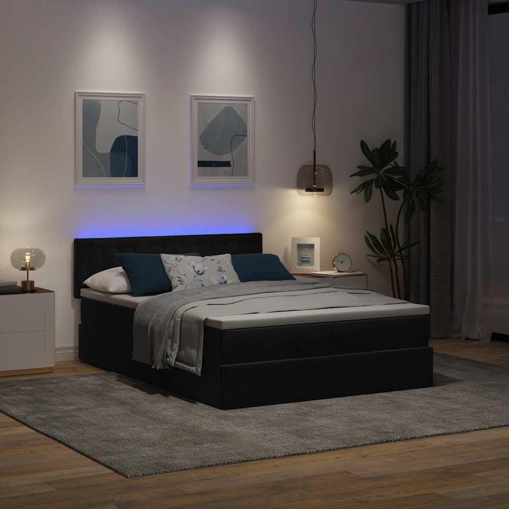 Otomanski krevet s madracem&LED crni 140x190 cm baršunasti
