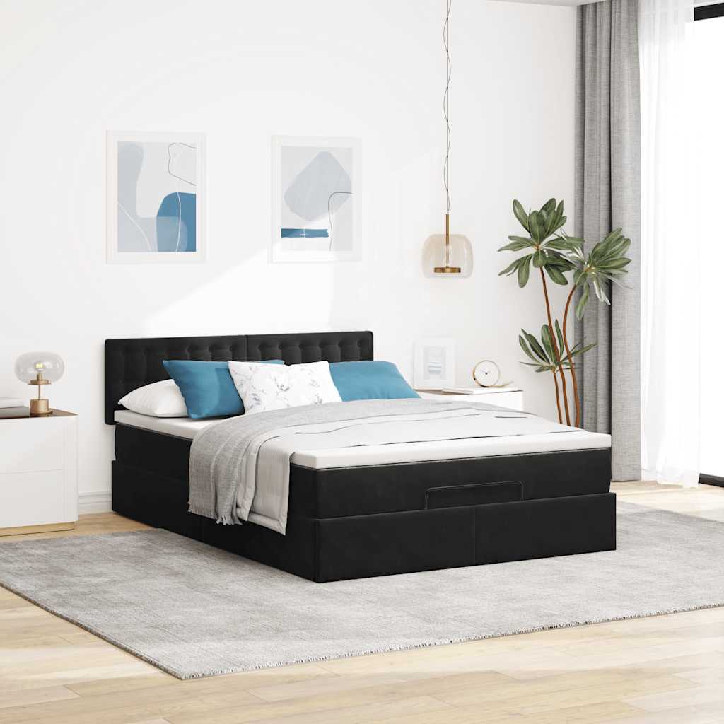 Otomanski krevet s madracem&LED crni 140x190 cm baršunasti