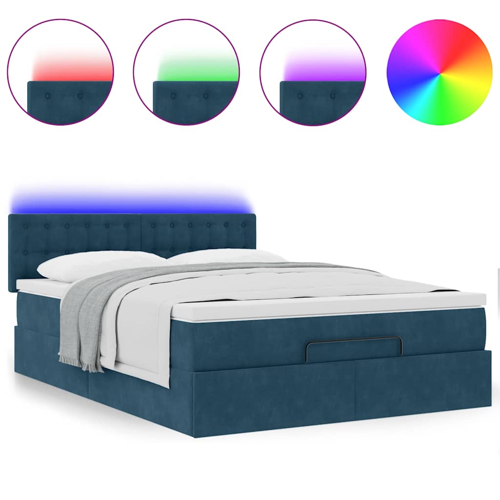 Otomanski krevet s madracem&LED tamnoplavi 140x190cm baršunasti