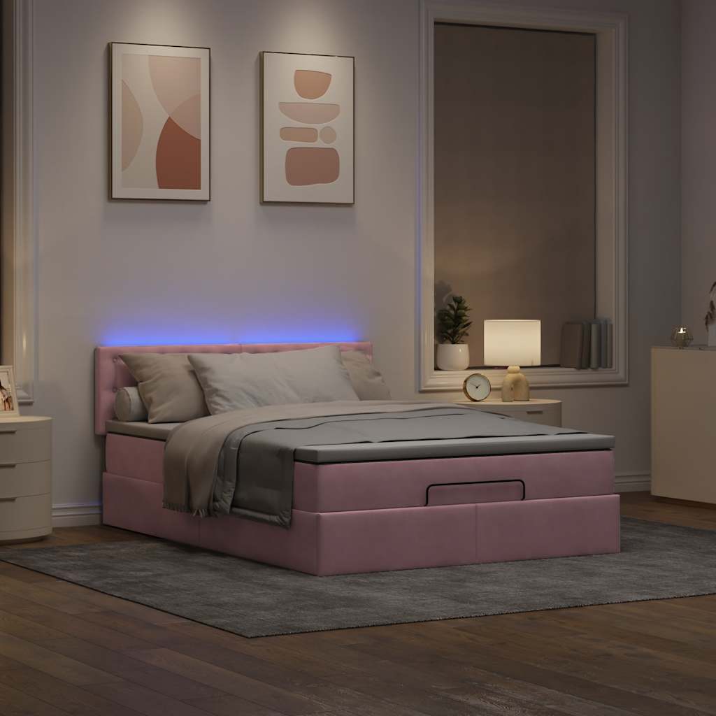 Otomanski krevet s madracem&LED ružičasti 140x190 cm baršunasti