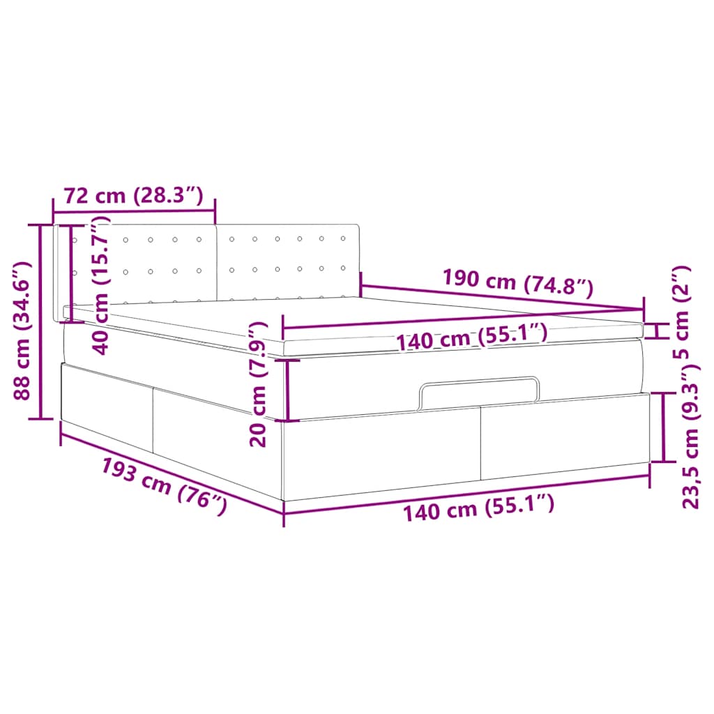 Otomanski krevet s madracem&LED ružičasti 140x190 cm baršunasti