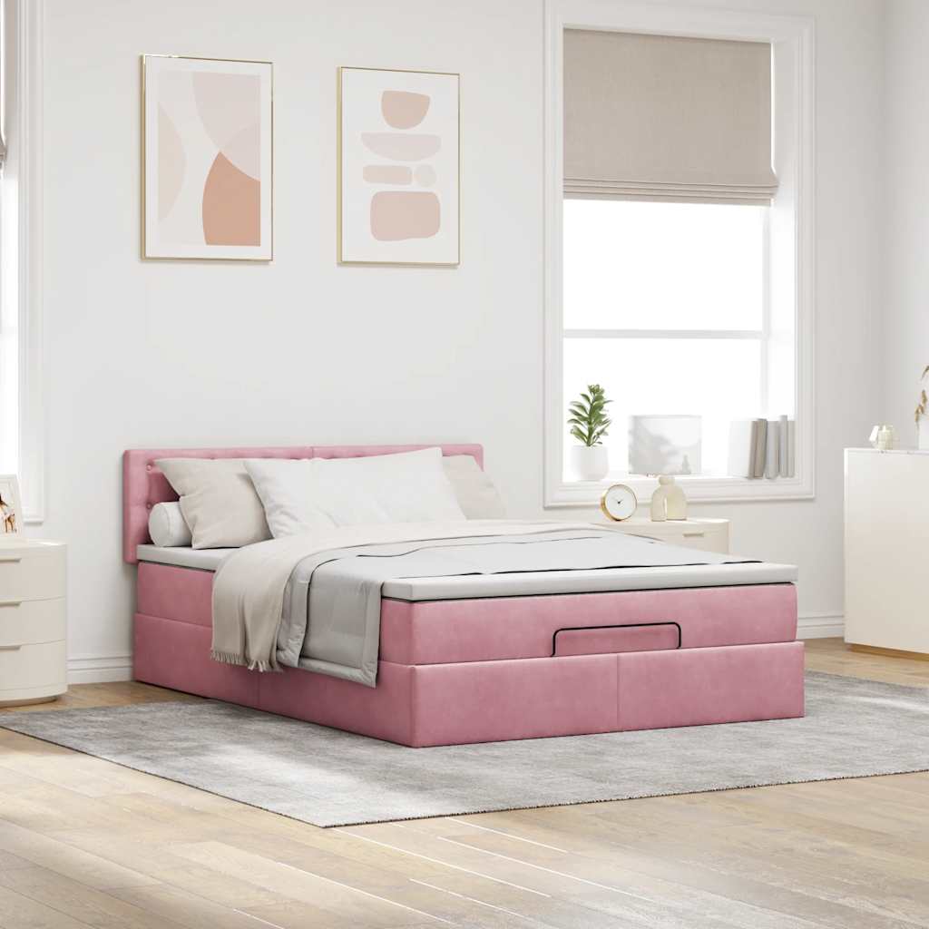 Otomanski krevet s madracem&LED ružičasti 140x190 cm baršunasti