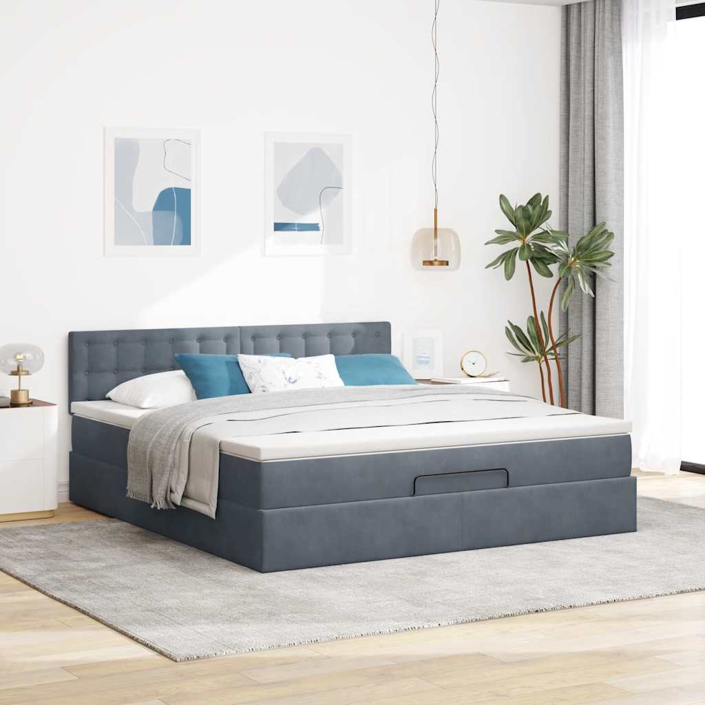 Ottoman krevet s madracem i LED diodama tamno sivi 160x200 cm baršun