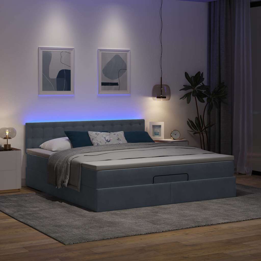 Otomanski krevet s madracem&LED tamnosivi 180x200cm baršunasti