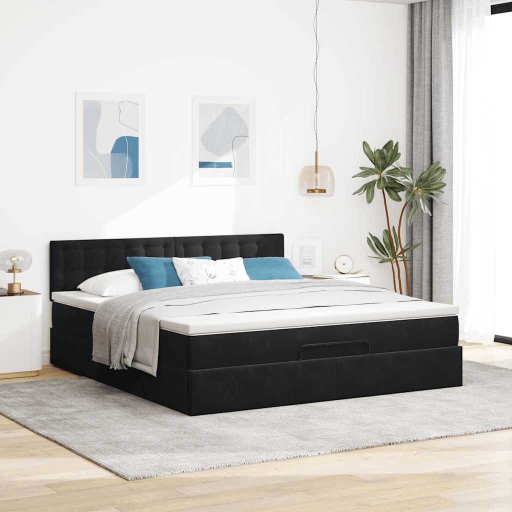Otomanski krevet s madracem i LED crni 180x200cm baršunasti
