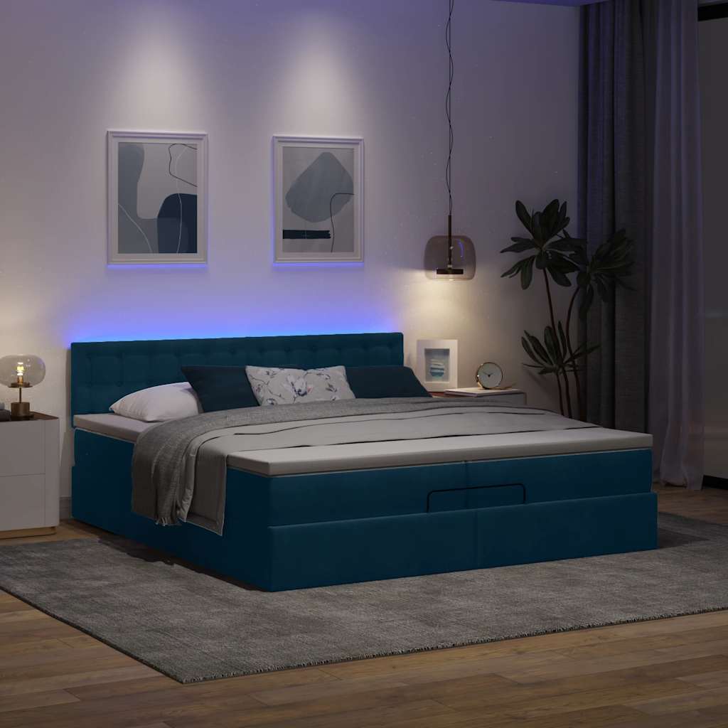 Otomanski okvir kreveta s madracima plavi 200x200cm baršunasti