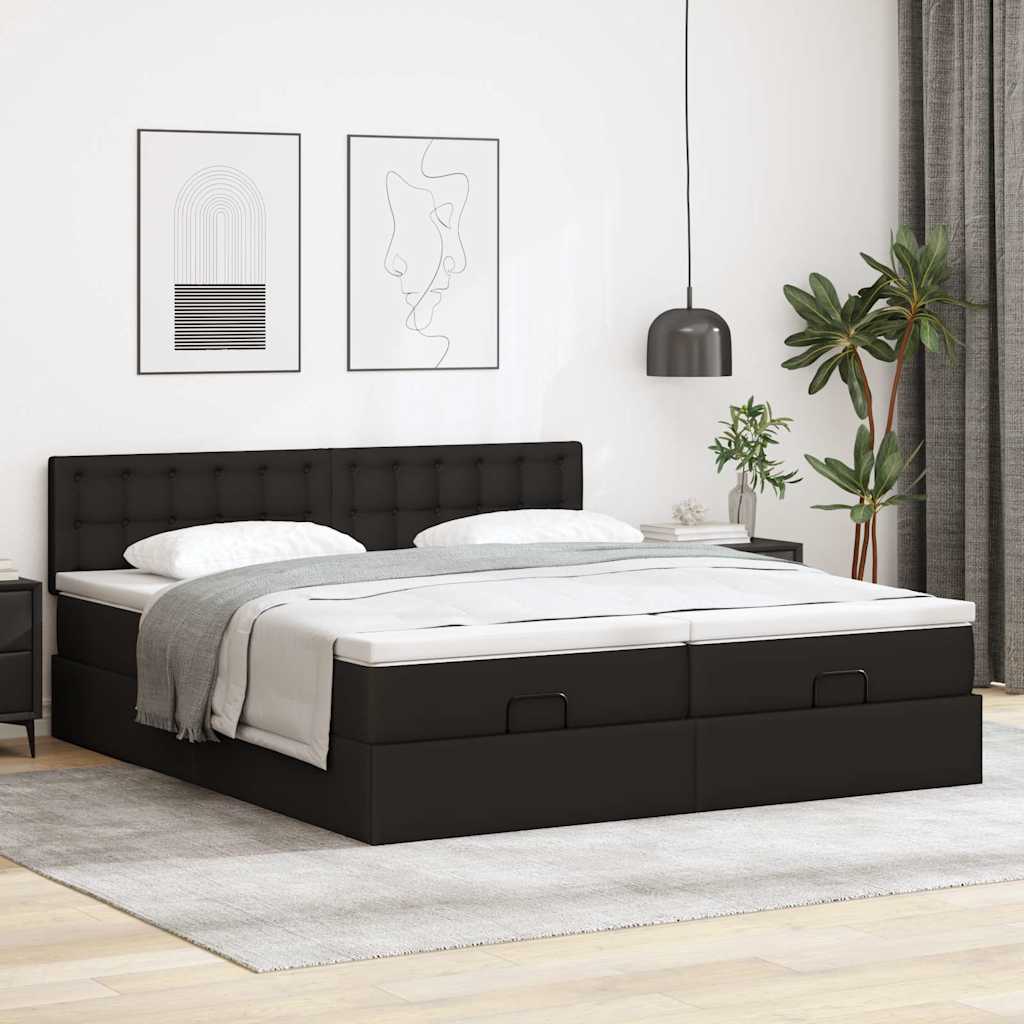 Otomanski krevet s madracima i LED crni 180x200 cm umjetna koža