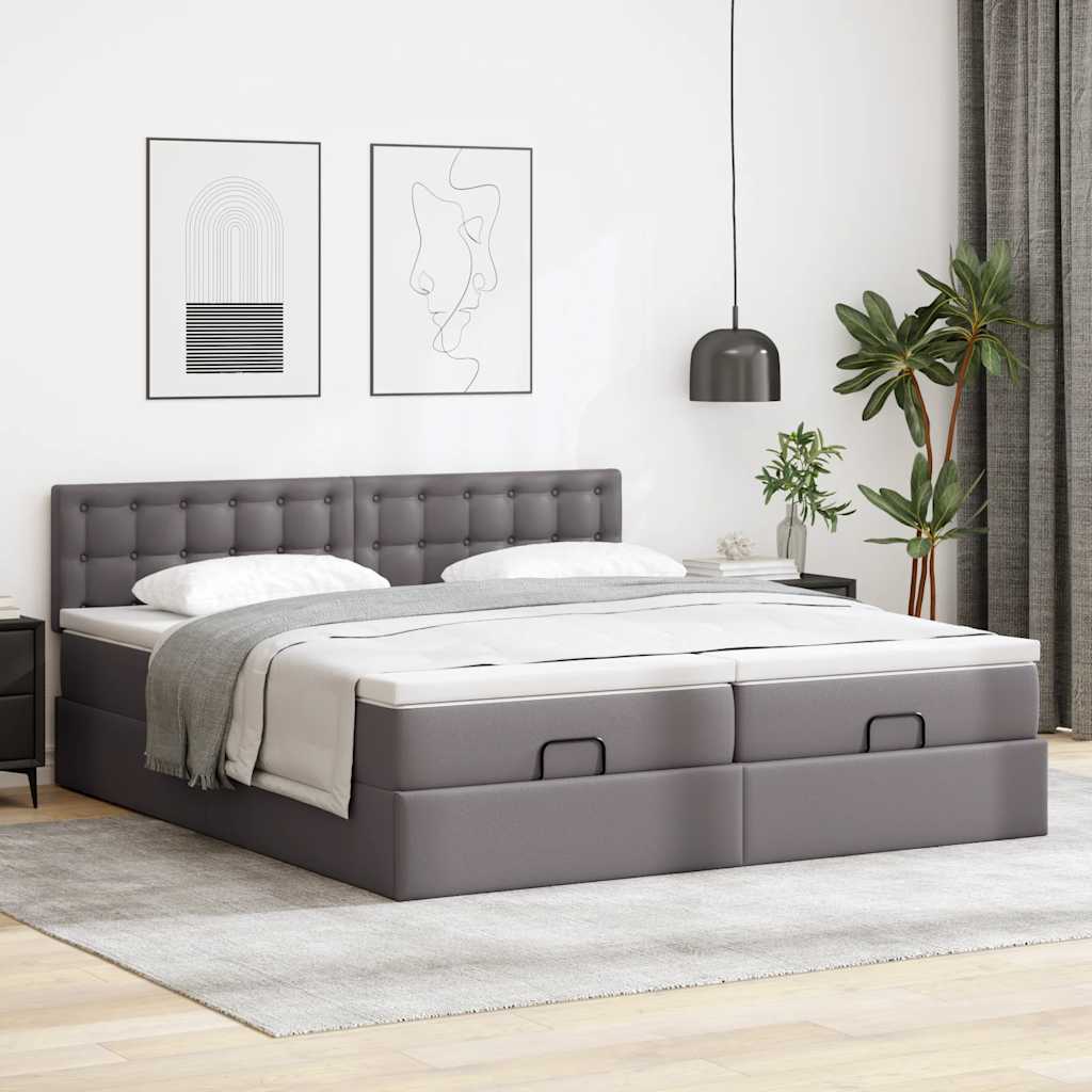 Otomanski krevet s madracima i LED sivi 180x200 cm umjetna koža