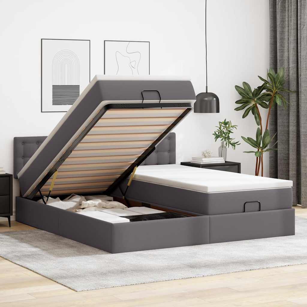Otomanski krevet s madracima i LED sivi 180x200 cm umjetna koža