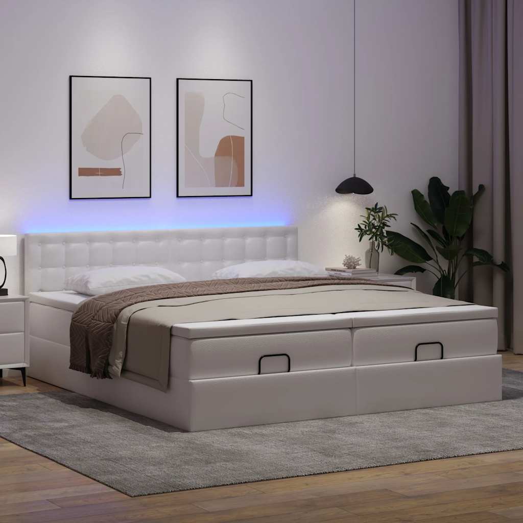 Okvir kreveta s madracima bijela 200x200 cm umjetna koža