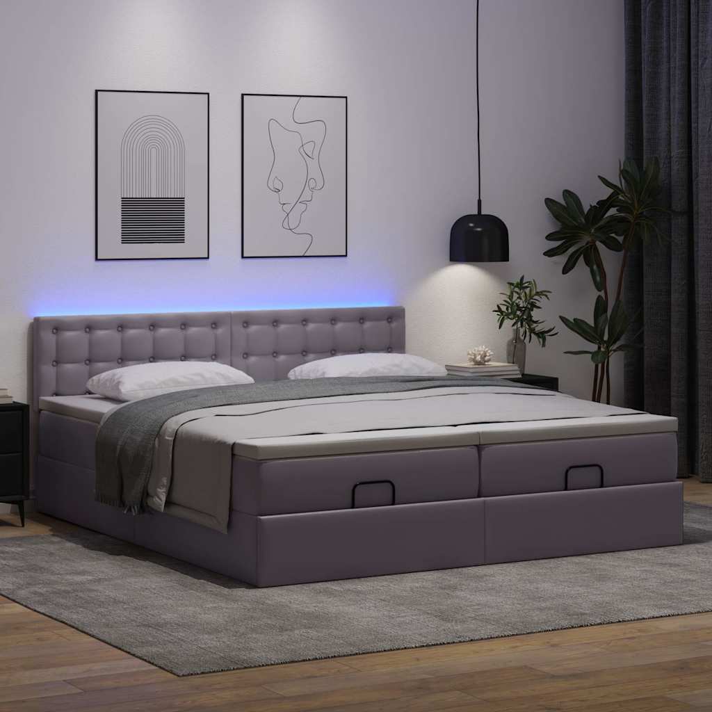Otomanski okvir kreveta s madracima sivi 200x200cm umjetna koža