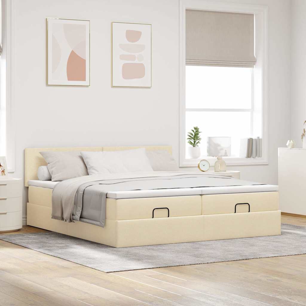 Otomanski okvir kreveta s madracima krem 200x200cm od tkanine