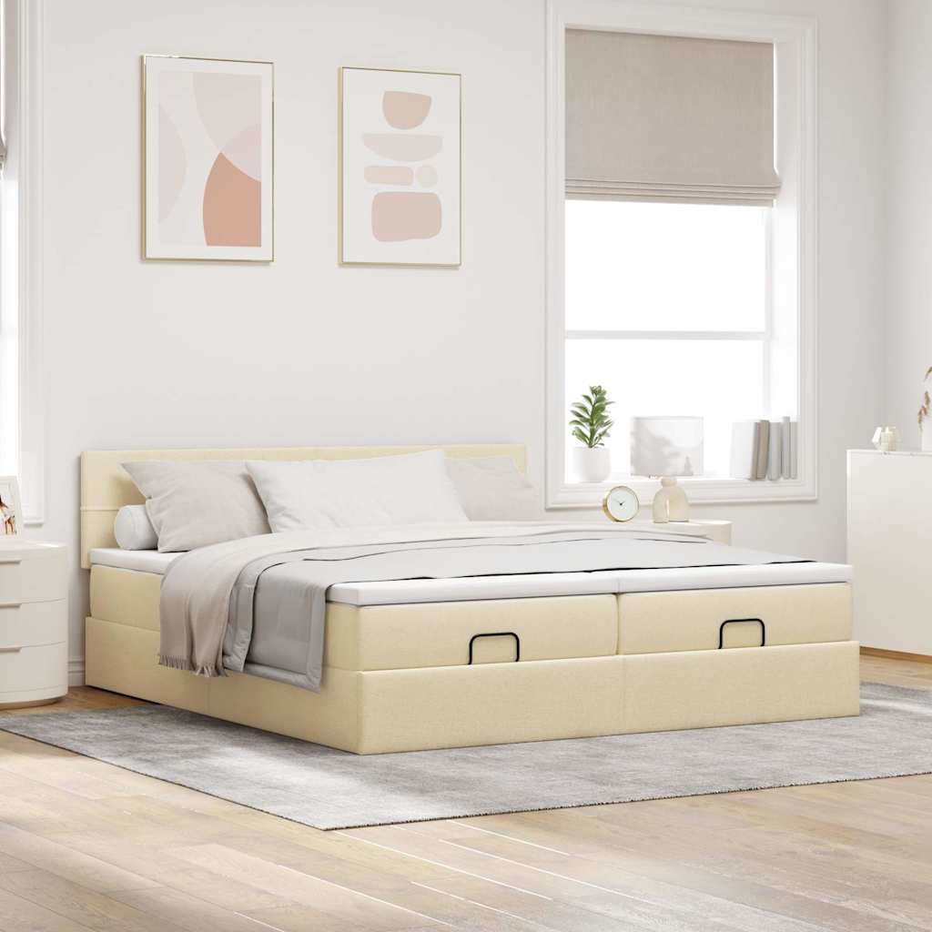 Otomanski okvir kreveta s madracima krem 200x200cm od tkanine