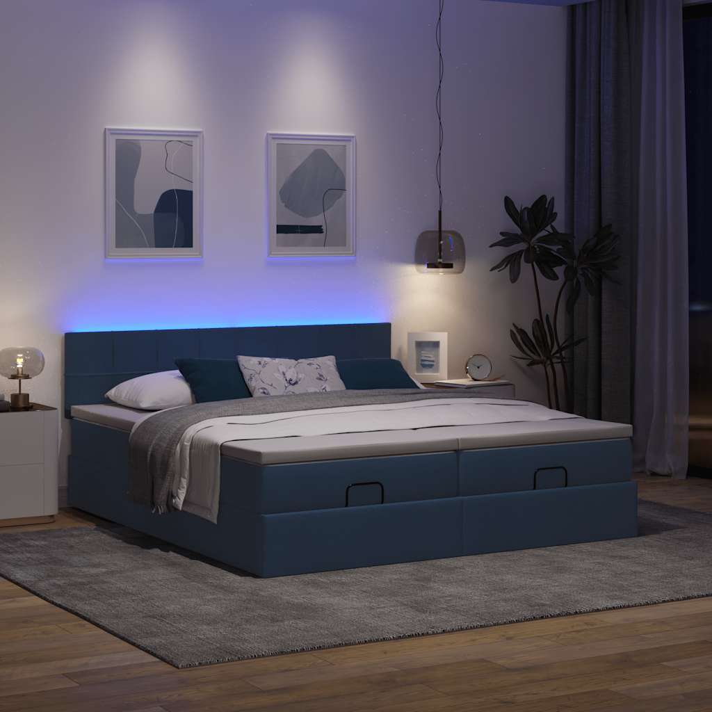 Otomanski okvir kreveta s madracima plavi 200x200cm tkanine