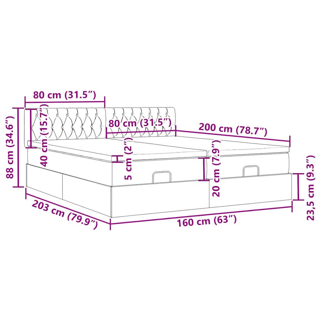 Ottoman krevet s madracima i LED diodama plavi 160x200 cm tkanina
