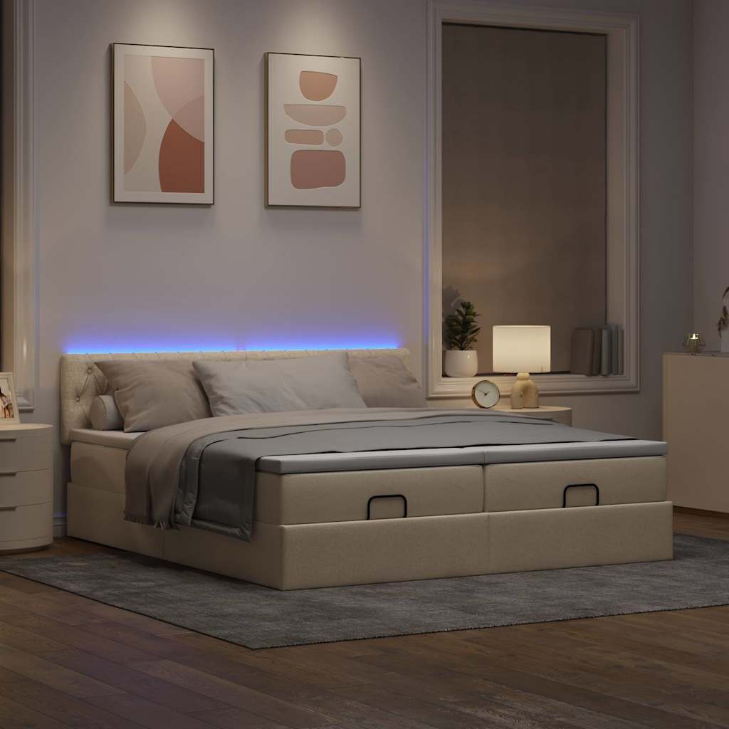 Otomanski okvir kreveta s madracima krem 200x200cm od tkanine