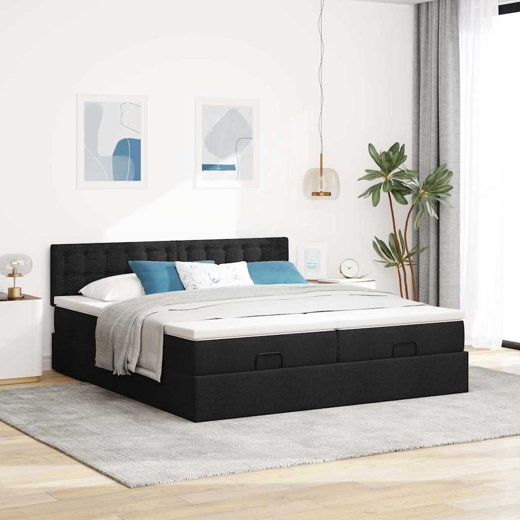 Otomanski okvir kreveta s madracima crni 180x200cm od tkanine