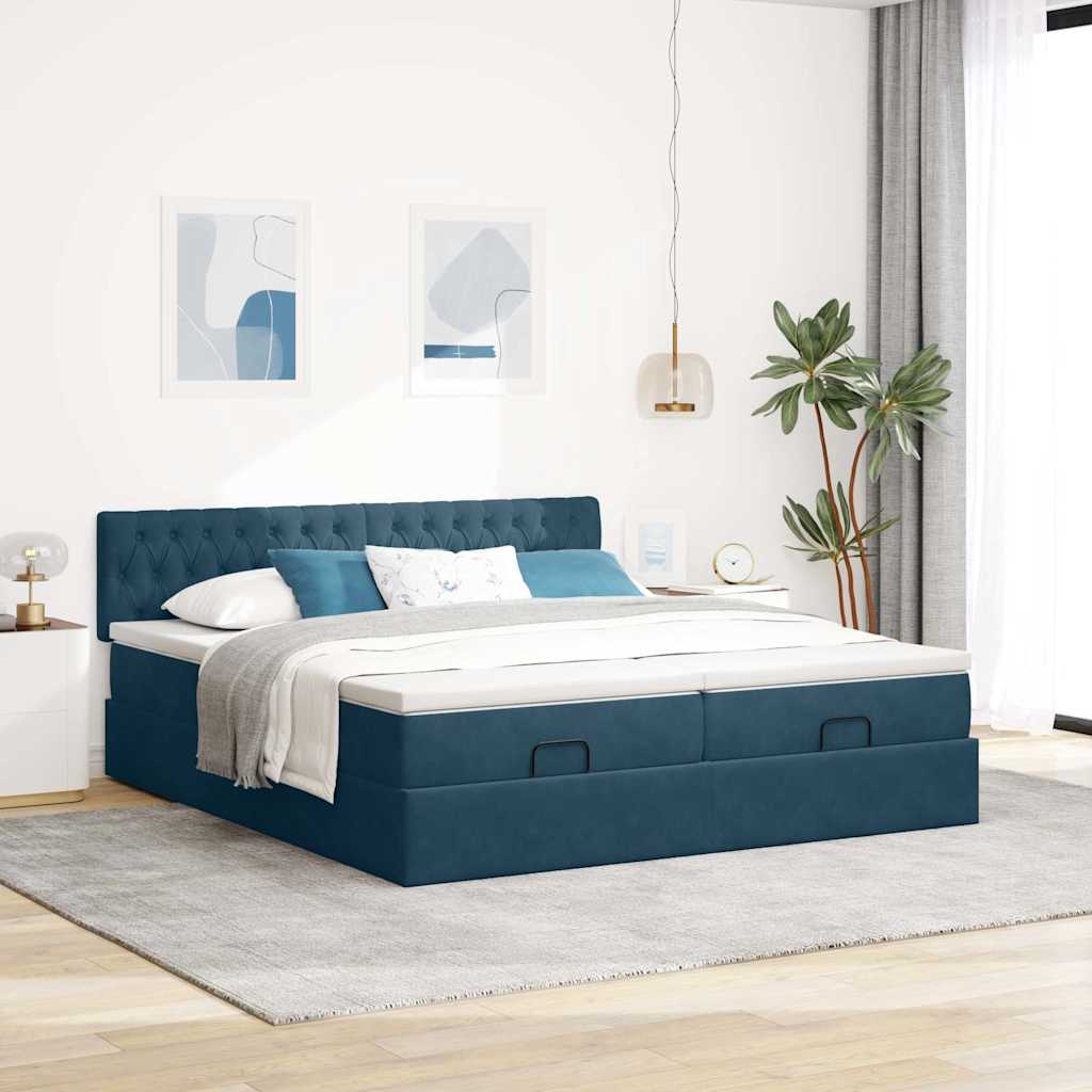 Otomanski okvir kreveta s madracima plavi 180x200cm baršunasti