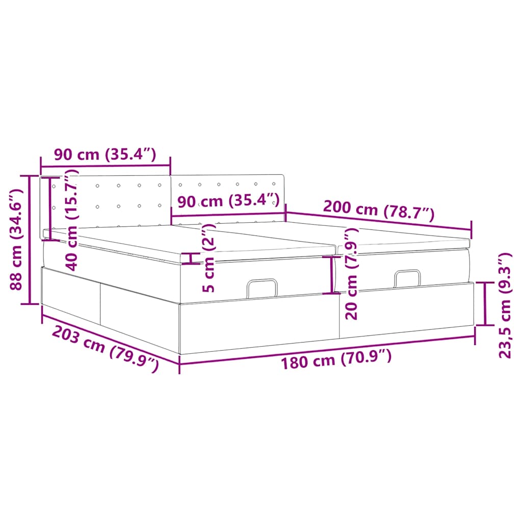 Otomanski okvir kreveta s madracima crni 180x200cm baršunasti