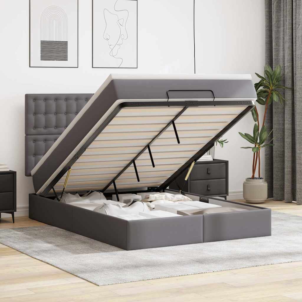 Otomanski okvir kreveta s madracem sivi 140x200cm umjetna koža