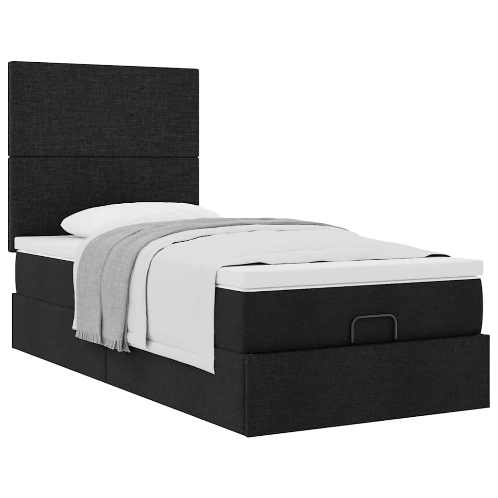 Otomanski okvir kreveta s madraca crni 90x190cm od tkanine