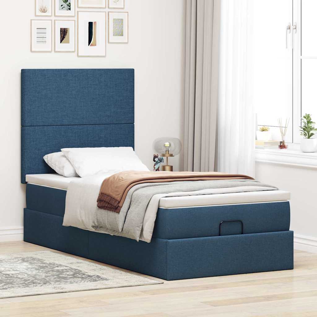 Otomanski krevet s madracem plavi 90x200 cm tkanine