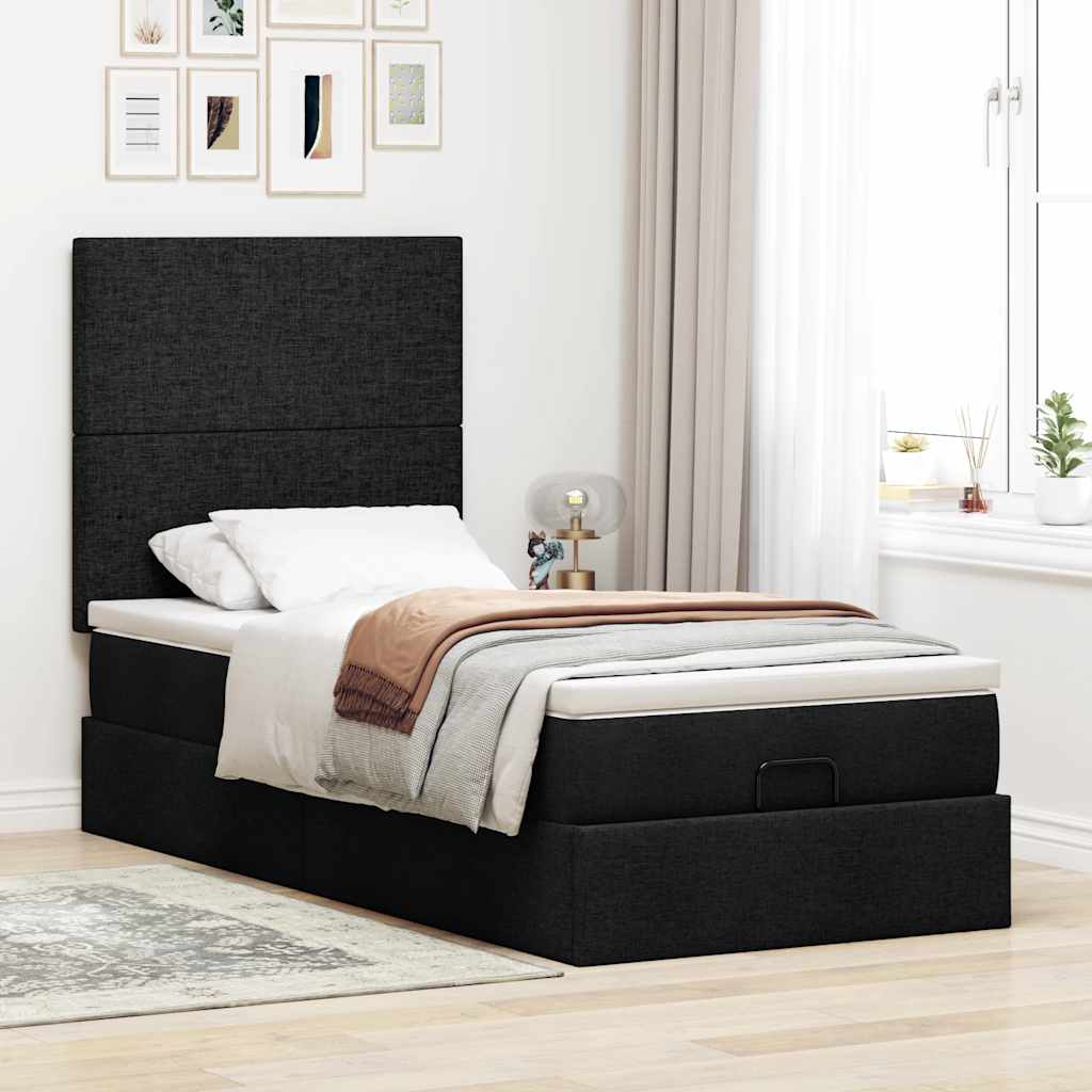 Otomanski krevet s madracem crni 100x200 cm tkanine