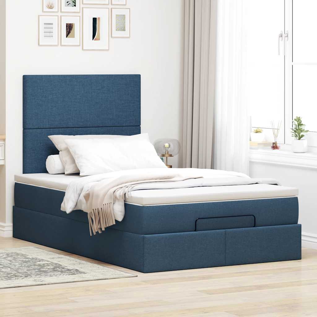 Otomanski okvir kreveta s madraca plavi 120x190 cm od tkanine
